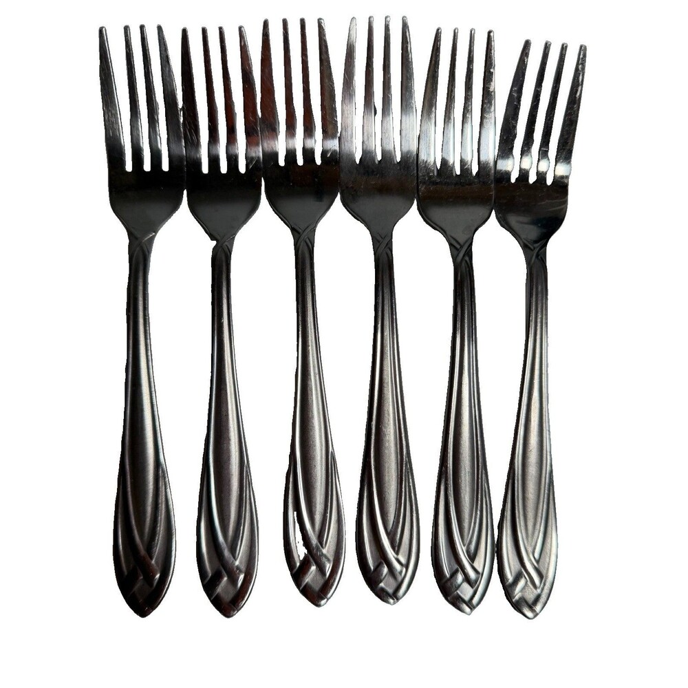 6 Hampton Silversmiths Lace Frosted Salad Forks Stainless Flatware Replacement